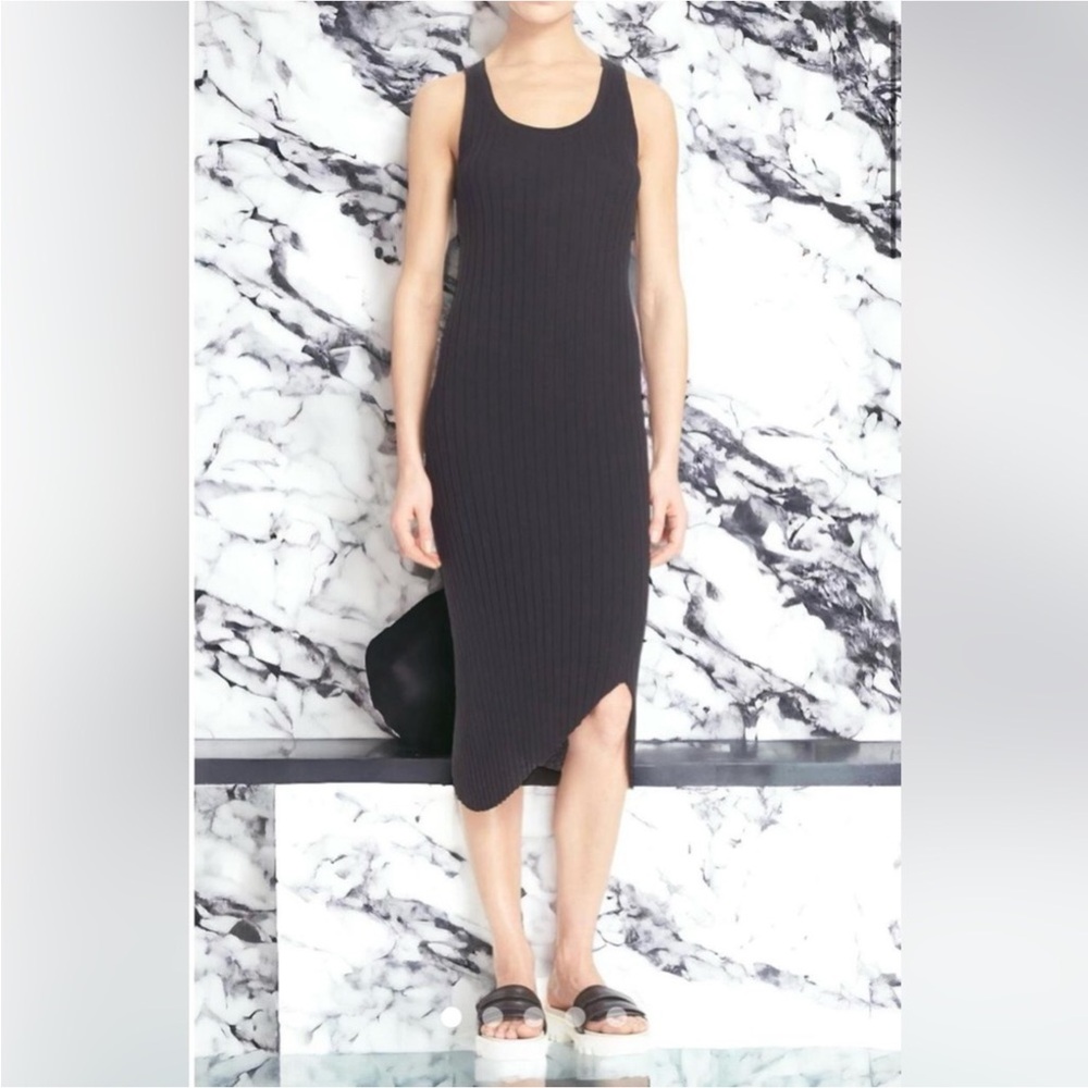 Rag & Bone asymmetrical Ribbed Black dress. Detailed back